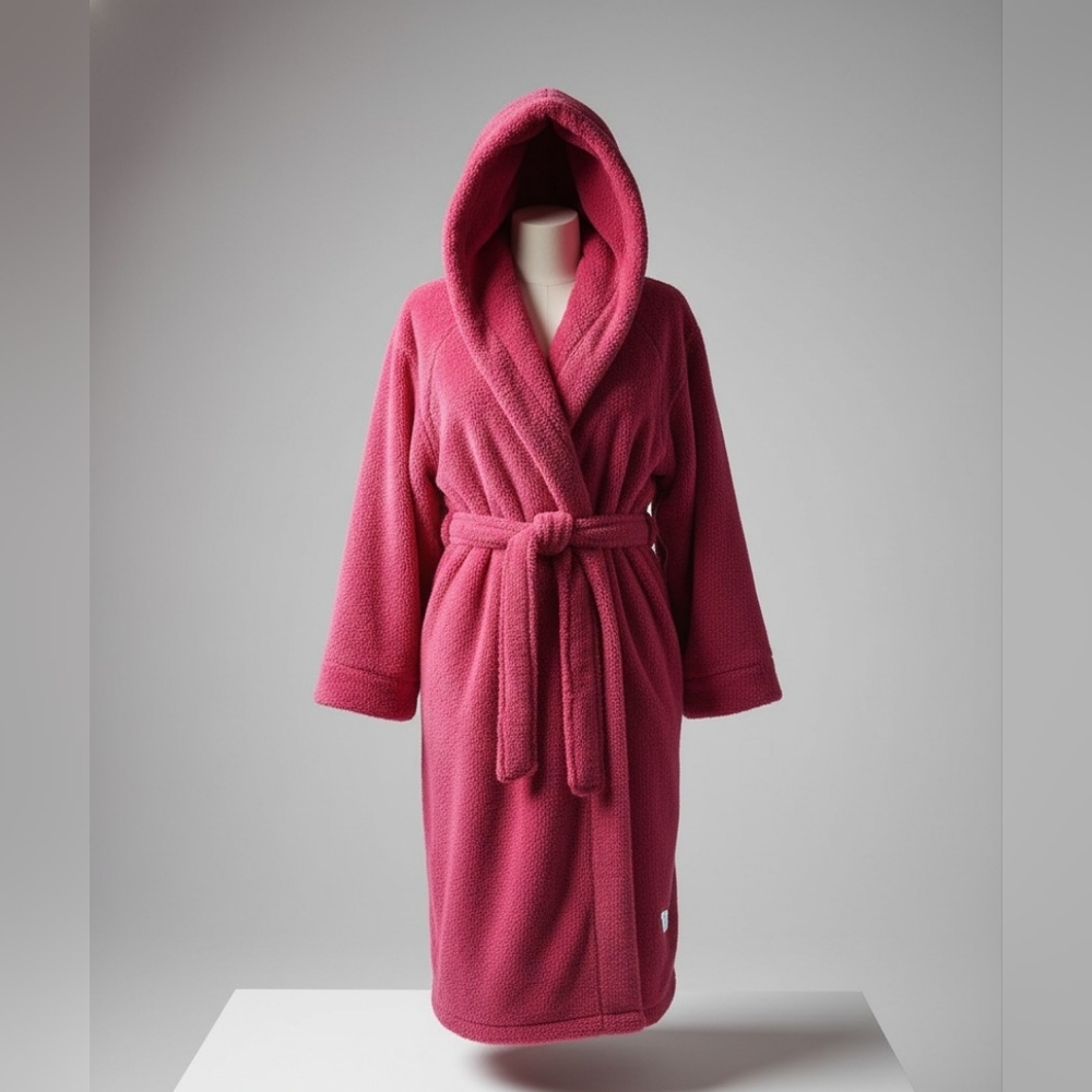 Cozy Hooded Fleece Robe in Deep Pink,with Headbands For Kids